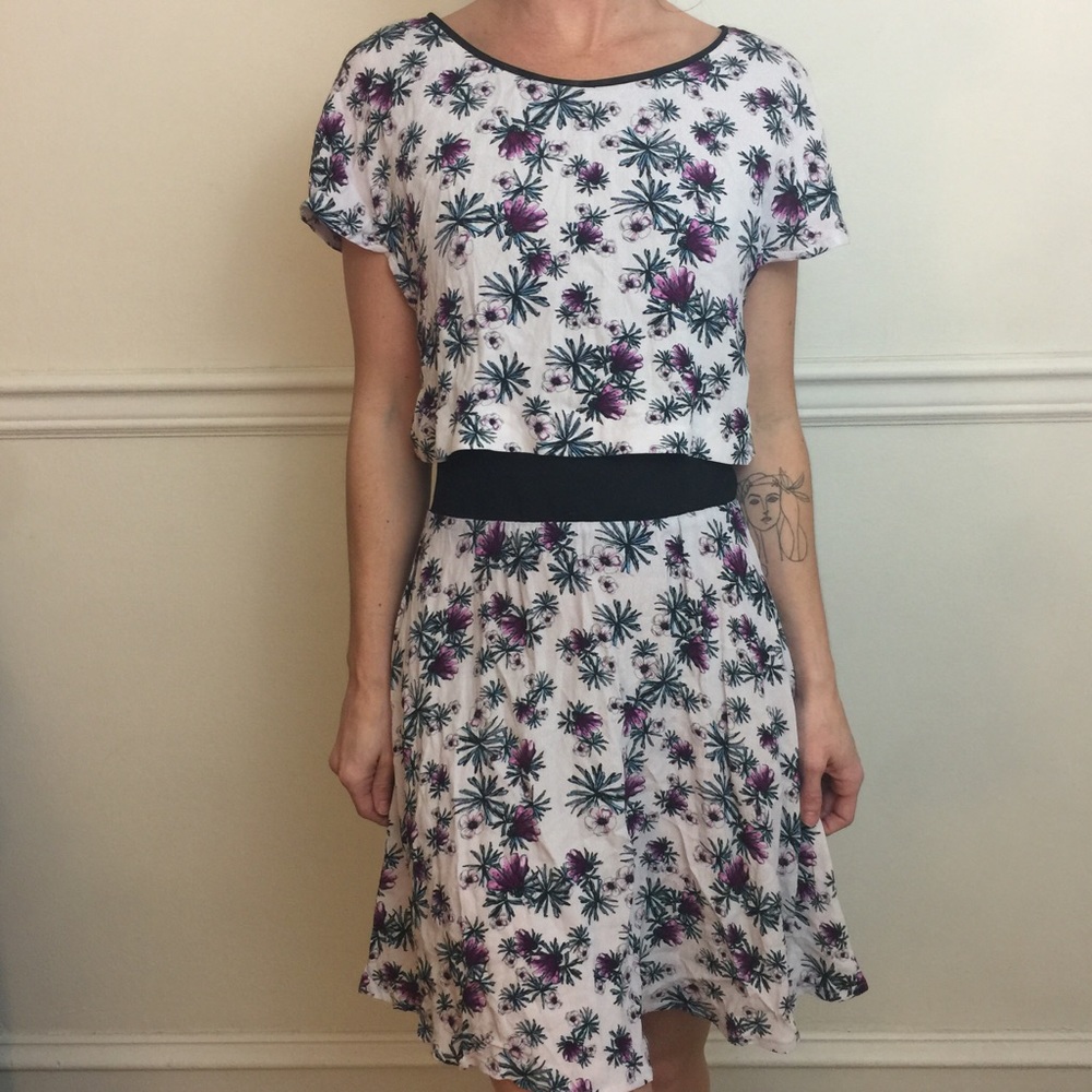 MAJE Floral Purple Wishy Print Mesh Waist Dress - Picture 1 of 8